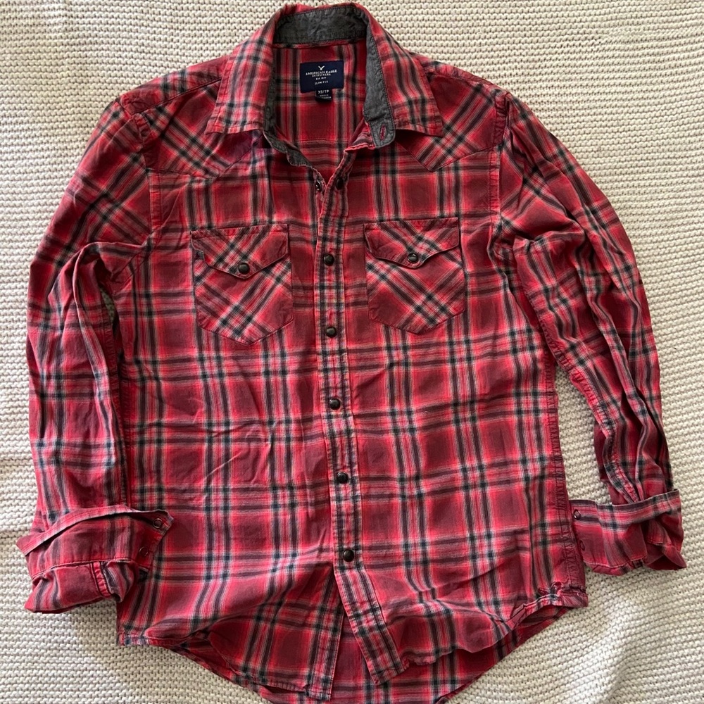 American Eagle western style red plaid button down